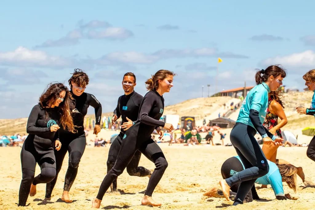 Pearl guests after a morning surf — friends, fully arrived.