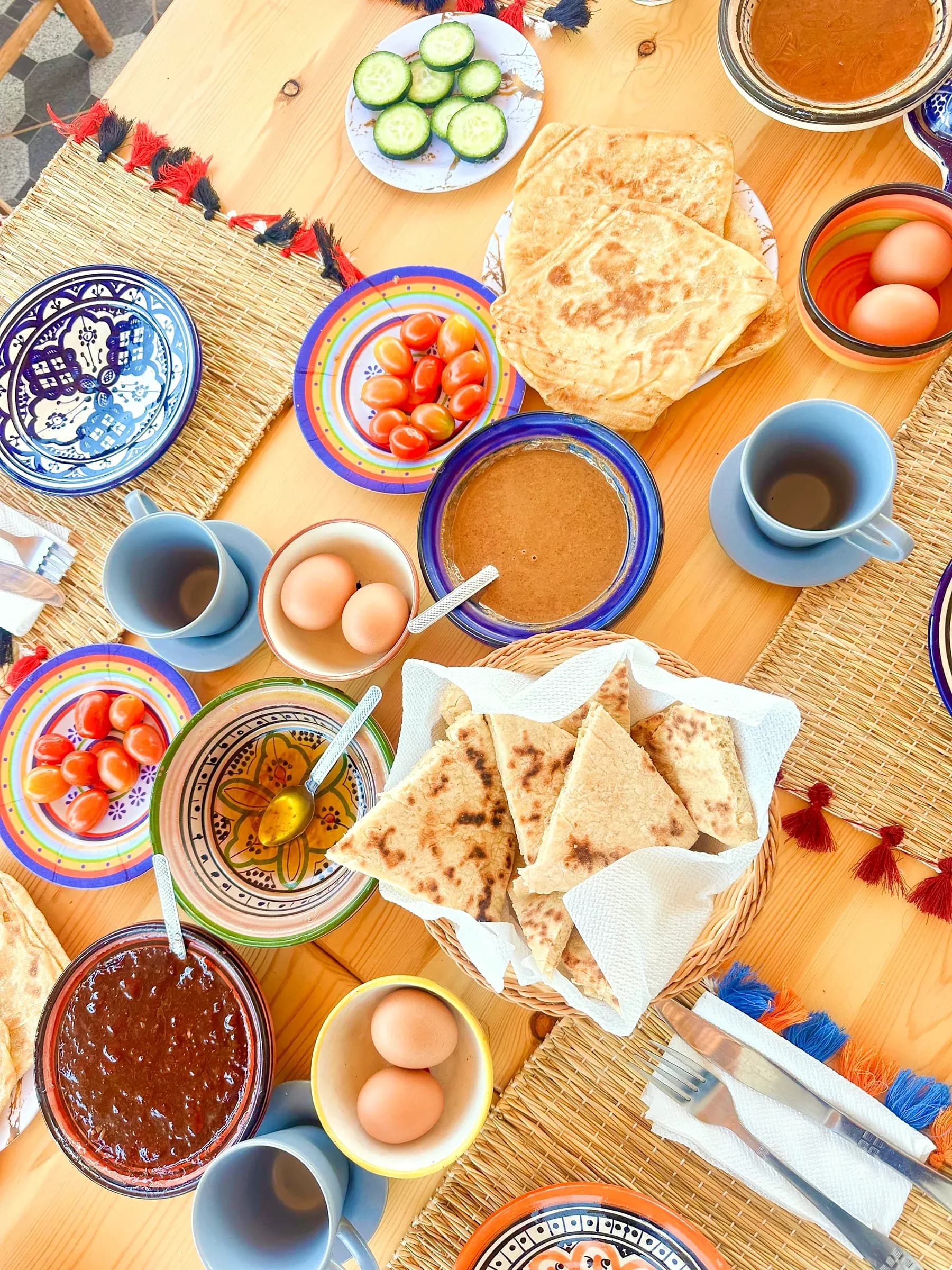 Moroccan breakfast set on the Blue Pearl rooftop